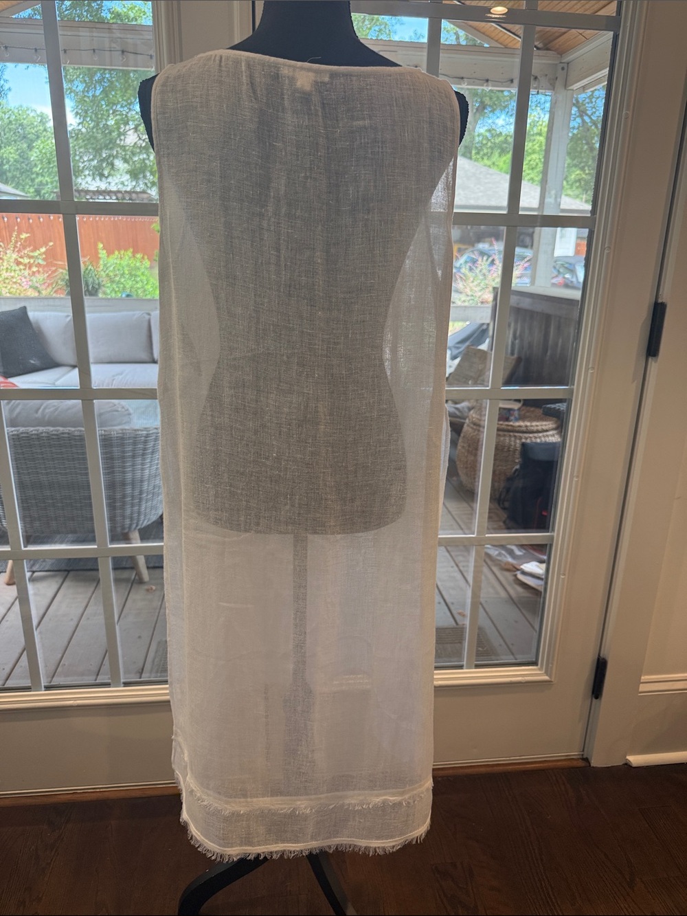 Eileen Fisher Sheer White Linen Midi Shift Dress - Picture 3 of 6